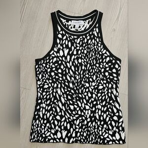 Carmen Marc Valvo Black & White Abstract Knit Tank
